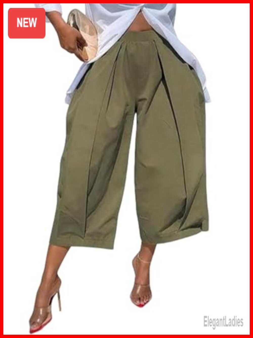 Women High Waisted Wide Leg Cropped Palazzo Pants Pleated Work Capri